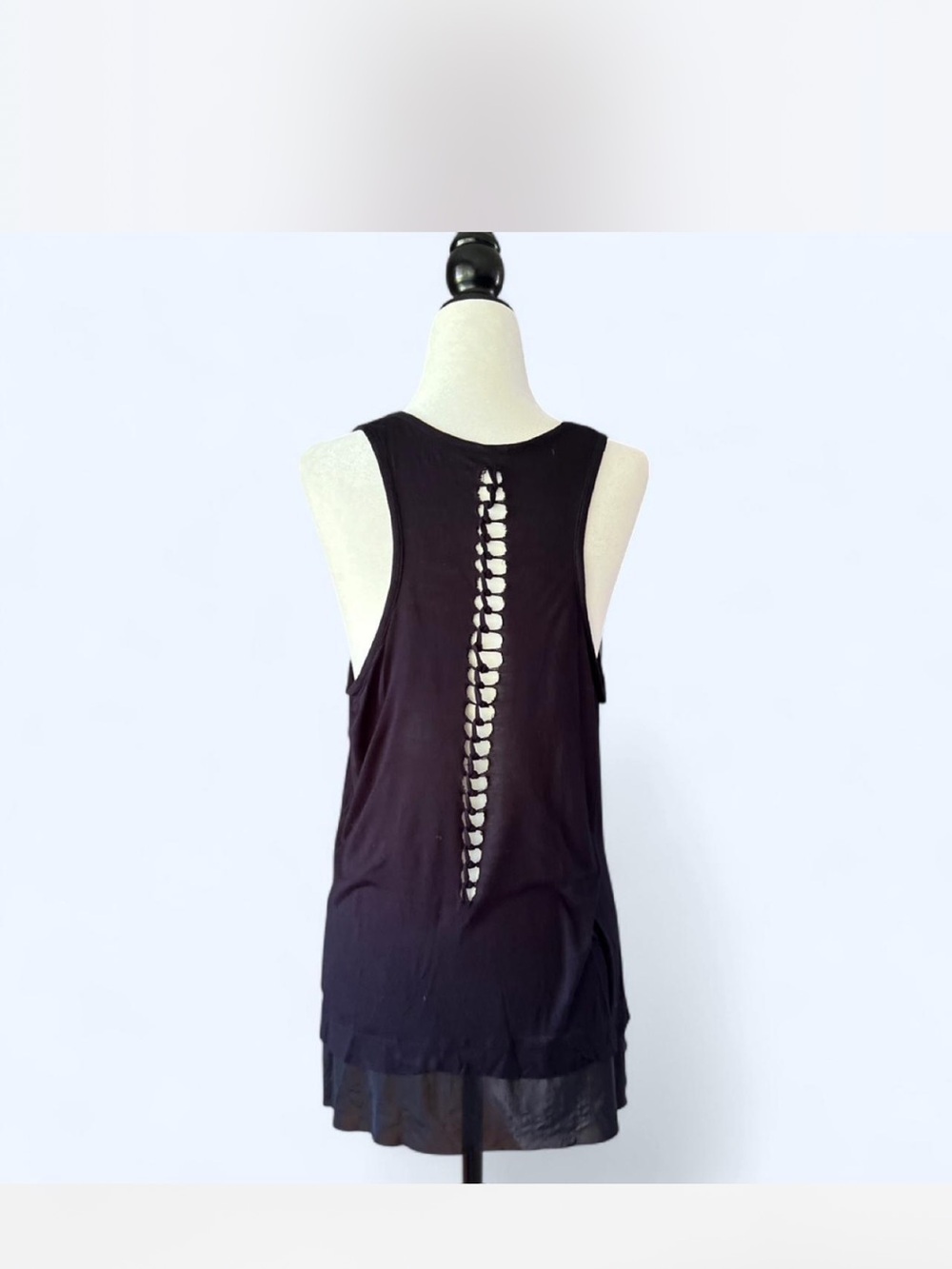 Sam Edelman Black Backless Tank Top Sheer Cutout Detail XL